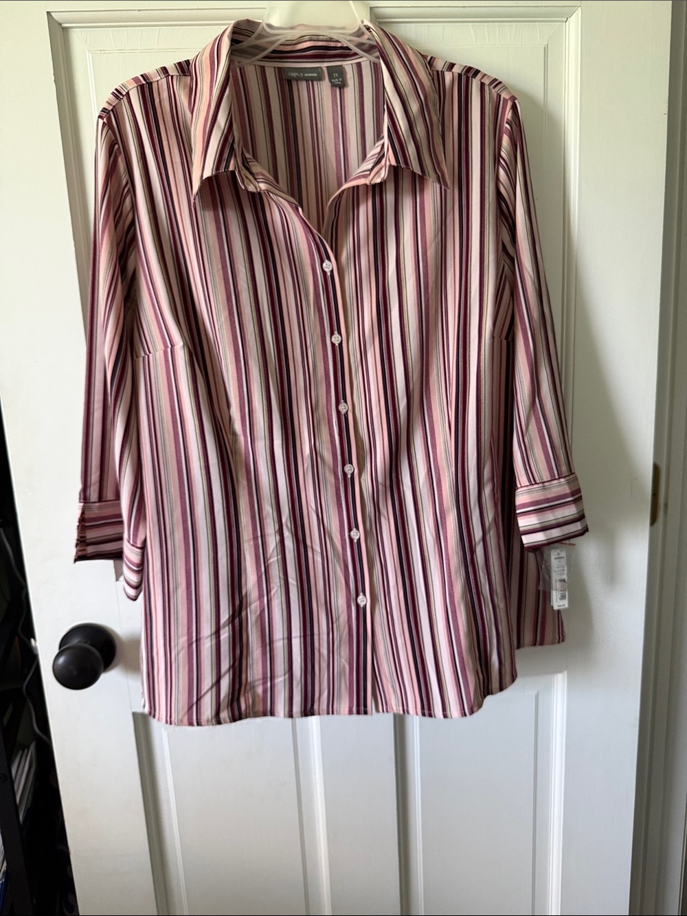 Apt. 9 Women's Striped Button-Up Blouse - Pink, White, Brown